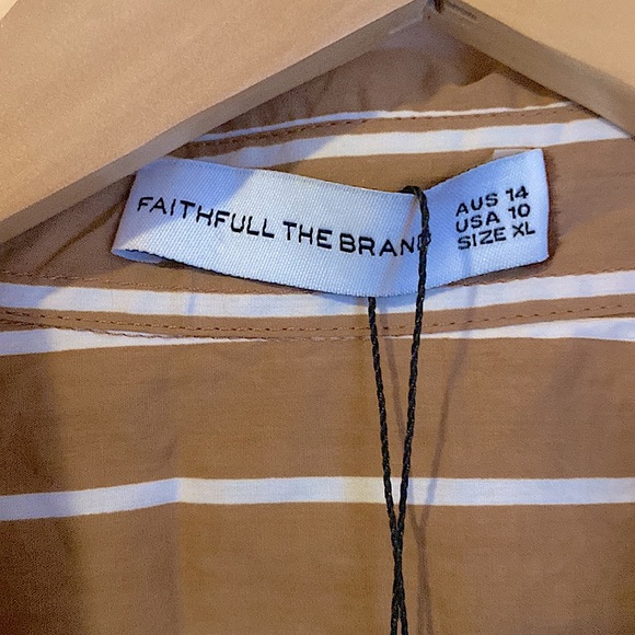 NEW Faithfull the Brand oversized brown white stripe cotton button down Shirt XL - Picture 7 of 16